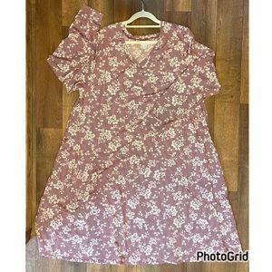 Lularoe Emily Swing Dress Long Sleeves Knee Length Burgundy Marron Floral Sz. 2X